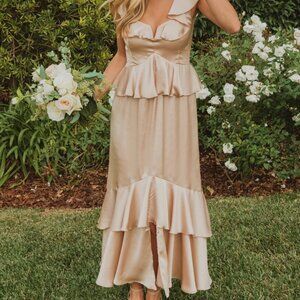 Reese Ruffle Dress - Show Me Your Mumu - Champagne Luxe Satin - Size S